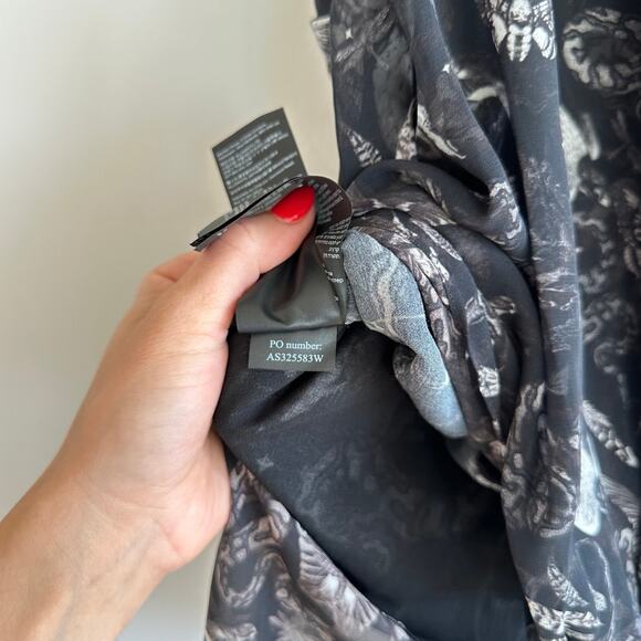 ALLSAINTS Abi Somnium Asymmetrical Draped Botanical Print Top Black 10 - Picture 9 of 11